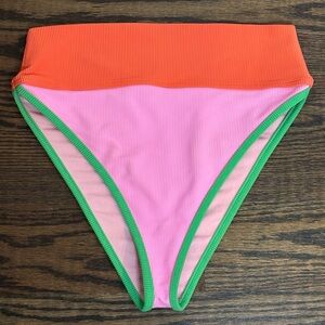 Beach Riot Emmy High Waist Ribbed Bikini Bottoms M Pink Orange Green